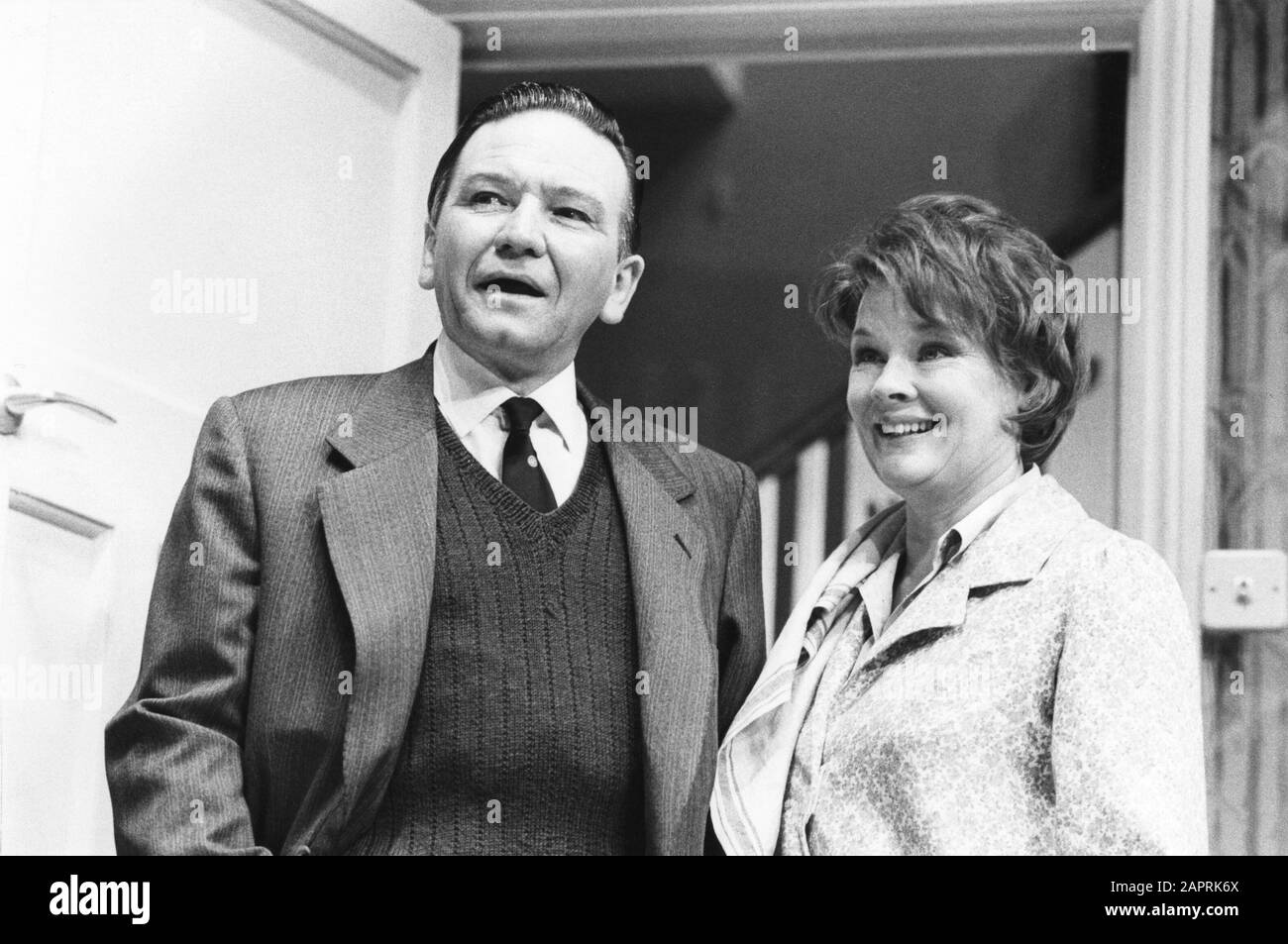 Michael Williams and Judi Dench as Bob and Barbara Jackson in PACK OF LIES by Hugh Whitemore directed by Clifford Williams at the Lyric Theatre, London in 1983. Dame Judith Olivia Dench CH DBE FRSA, born 1934. Married to the actor Michael Williams from 1971 until his death in 2001. They had one daughter, the actress Finty Williams, born in 1972. Stock Photo