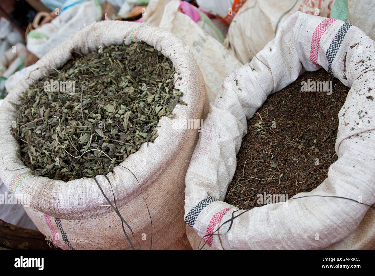 Herbs and spices on the local market of Bonga, in Kaffa Region, Ethiopia Stock Photo