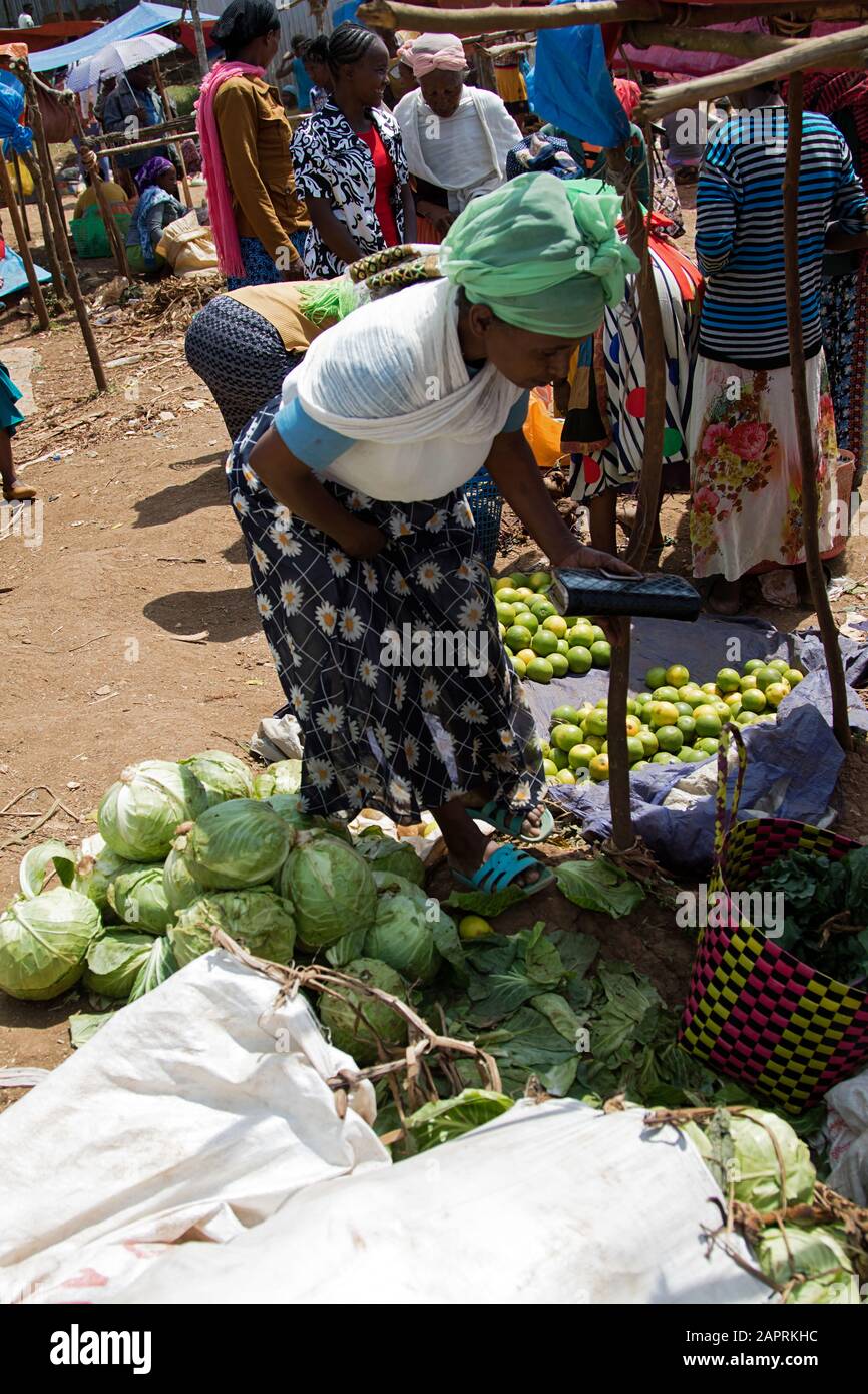Cabbage on the local market of Bonga, in Kaffa Region, Ethiopia Stock Photo