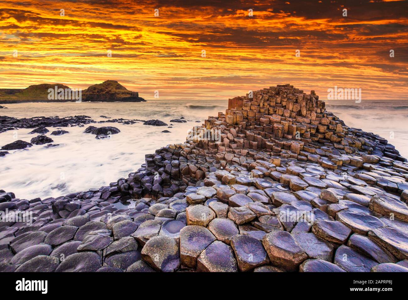 Sunset view on the Giants Causeway in Northern Ireland Stock Photo Alamy