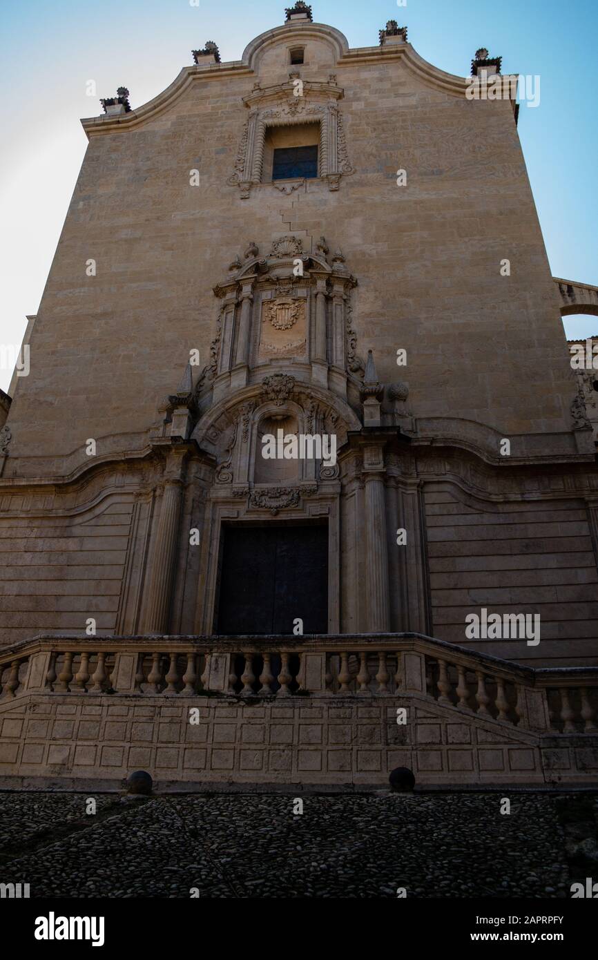 Vertical shot of Iglesia Colegial Basilica de Santa Maria in Xativa, Spain Stock Photo