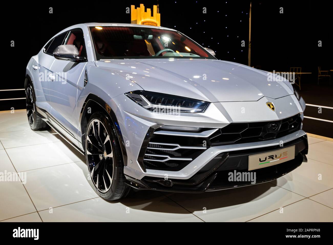 Brussels Jan 9 2020 Lamborghini Urus Suv Car Showcased At The Brussels Autosalon 2020 Motor Show Stock Photo Alamy