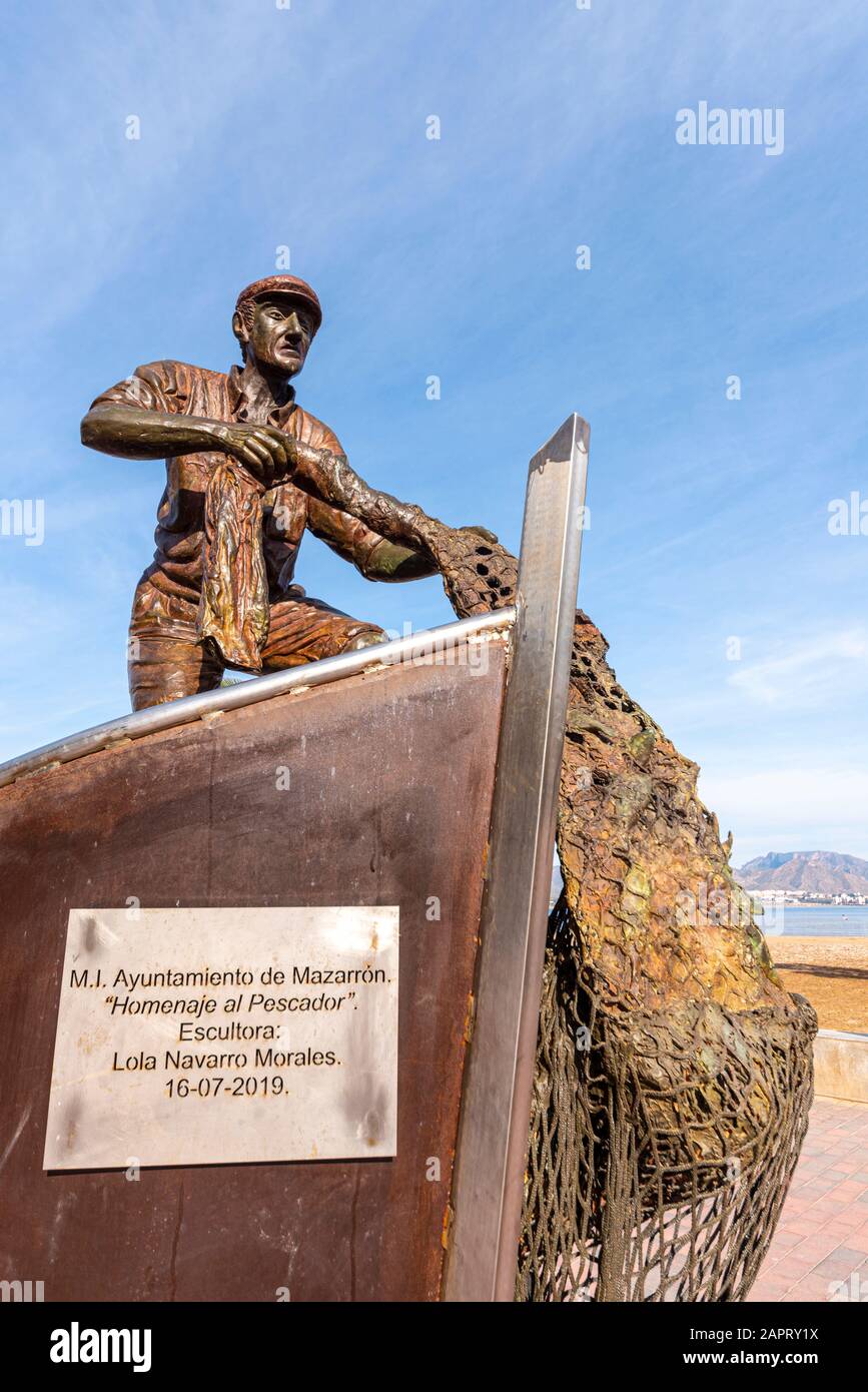 tobacco shop puerto de mazarron Bronze statue of fisherman in Puerto de Mazarron, Murcia, Costa Calida,  Spain, on the Mediterranean coast. Town Hall of Mazarron, Tribute to  fishermen Stock Photo