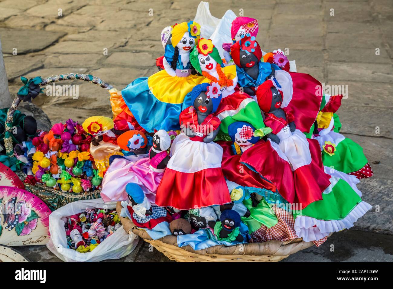 Handmade dolls for sale, Old town; Havana, Cuba Stock Photo