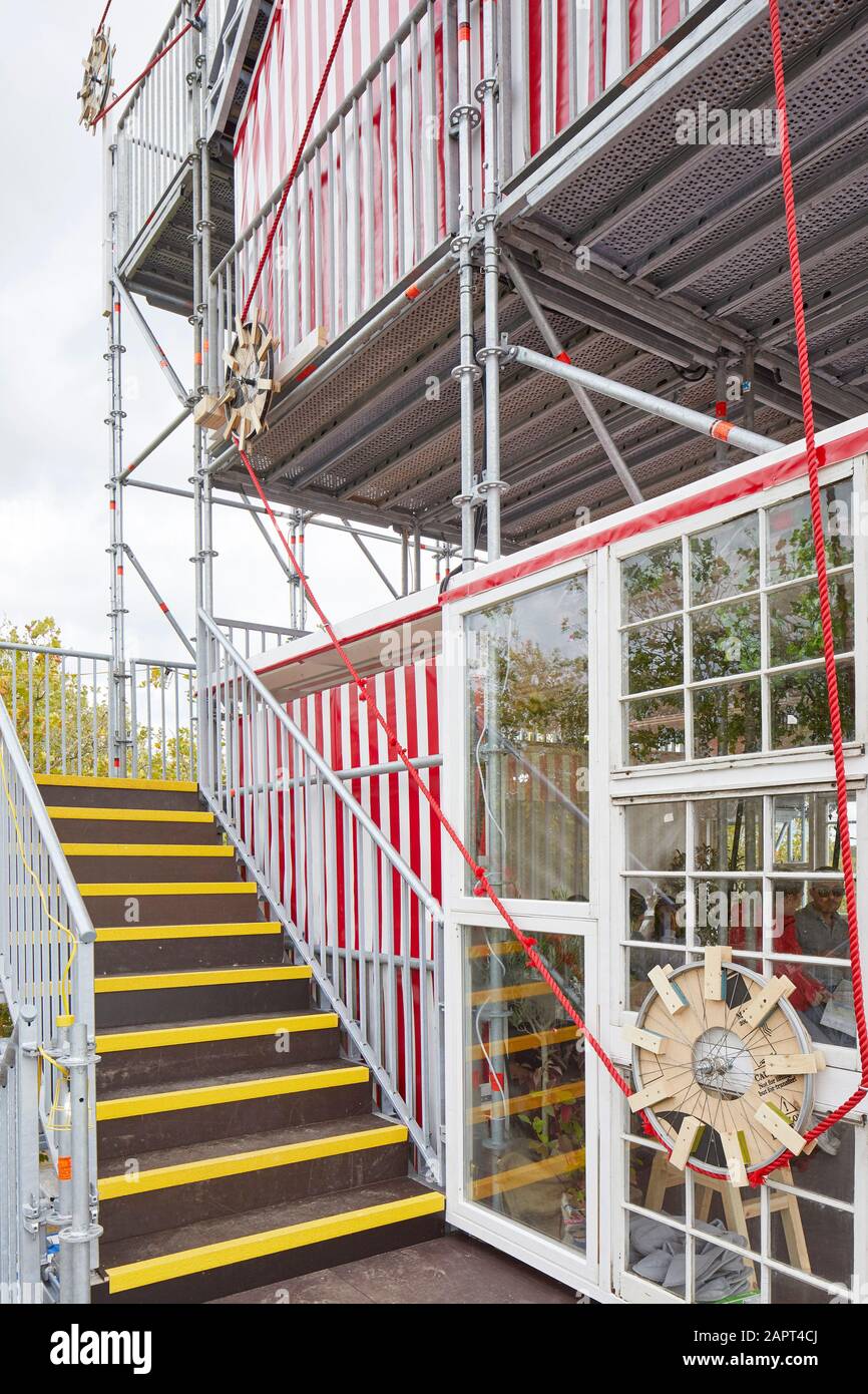 Stairwell of Utopia Station tower. Festival of Creative Urban Living, Milton Keynes, United Kingdom. Architect: Raumlaborberlin, 2019. Stock Photo