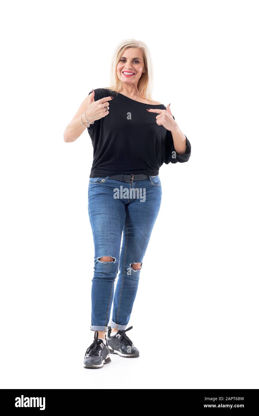 Confident Successful Self Assured Woman Pointing At Self Showing
