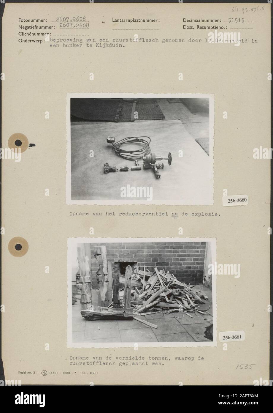 Photo 1 Testing of an oxygen bottle taken by Ir. Groeneveld in a