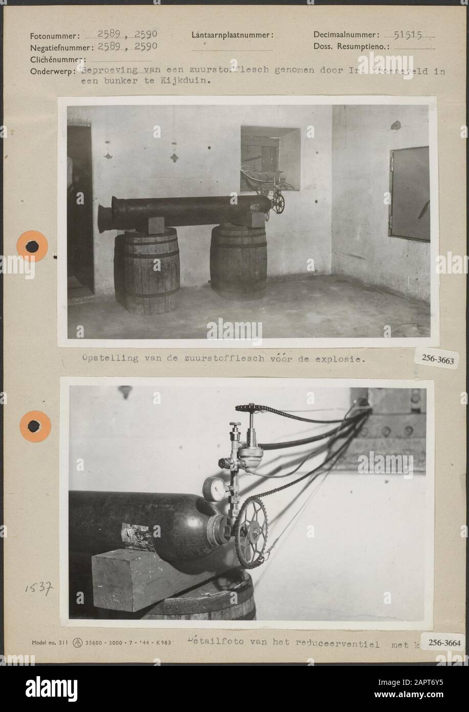 Photo 1 Testing of an oxygen bottle taken by Ir. Groeneveld in a