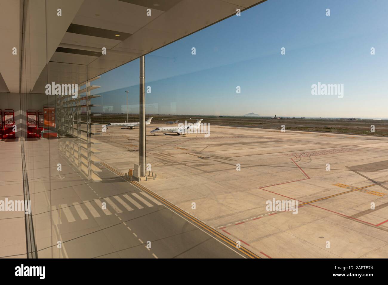 Bizjets on the ramp at Region de Murcia International airport, Corvera Airport, Costa Calida, Spain, Europe. Private jets, airplanes. New airport Stock Photo