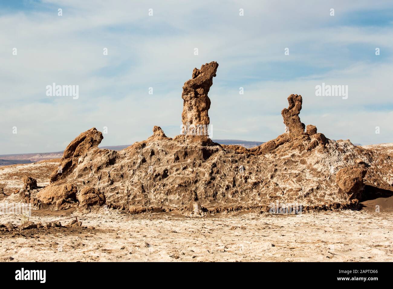 Las Tres Marias rock formation,Valle de la Luna, Atacama Desert. Chile Stock Photo