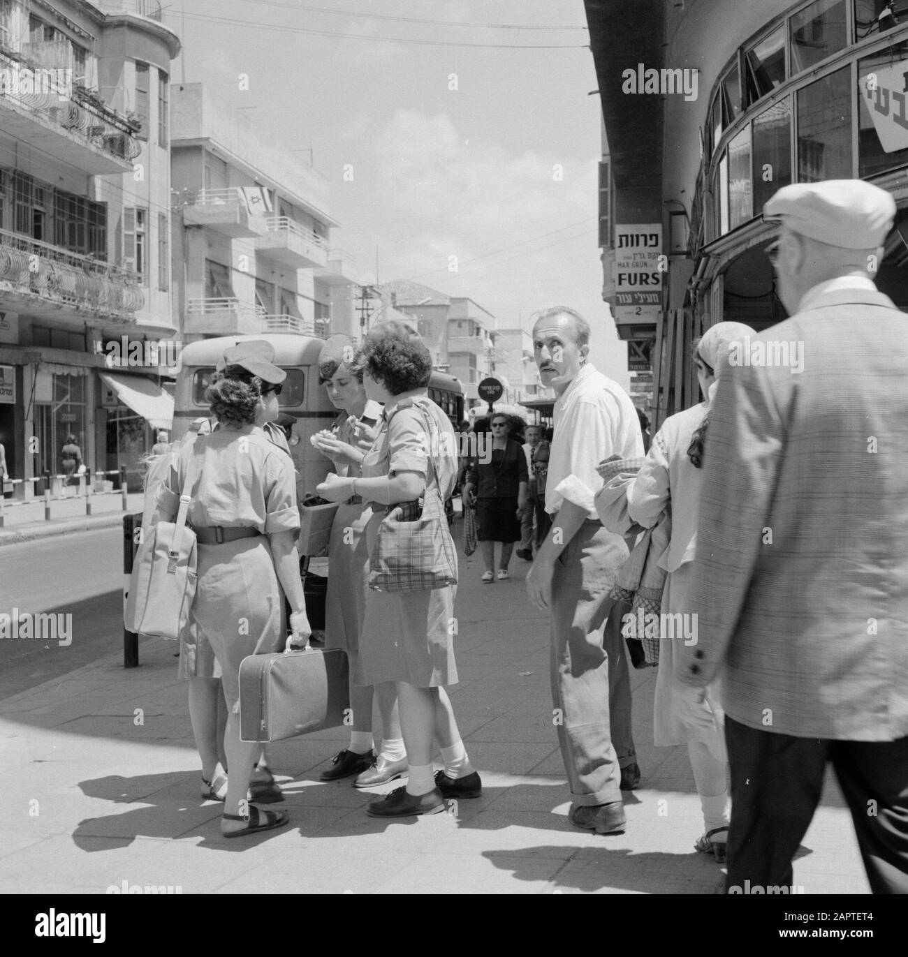 Israel 19641965 Tel Aviv, Street images Group of female soldiers on