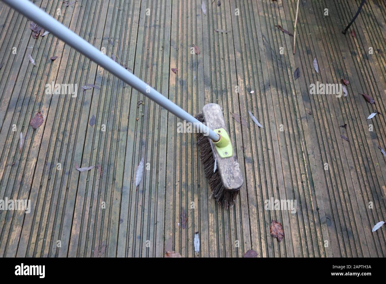 Wash and brush up decking area, soapy water in a bucket and brush for