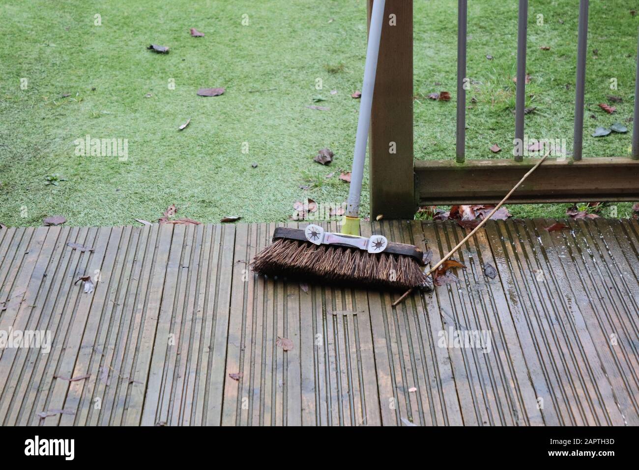 Wash and brush up decking area, soapy water in a bucket and brush for