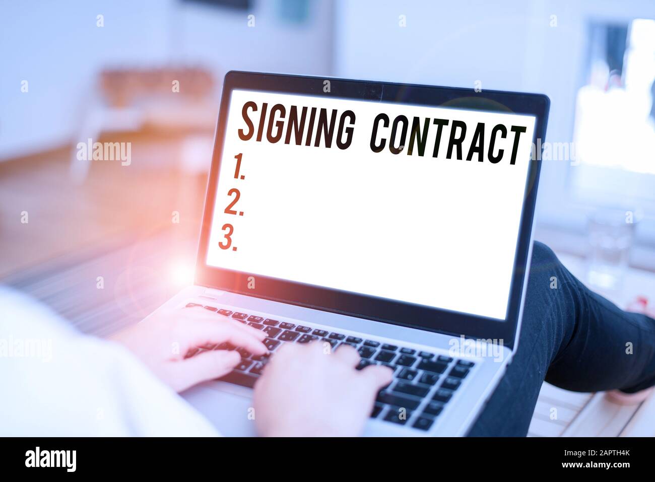 Conceptual hand writing showing Signing Contract. Concept meaning the parties signing the document agree to the terms Stock Photo