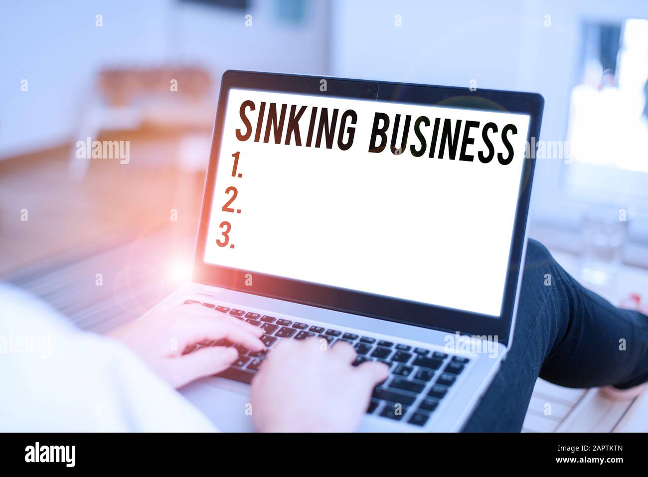 Conceptual hand writing showing Sinking Business. Concept meaning the company or other organization that is failing Stock Photo