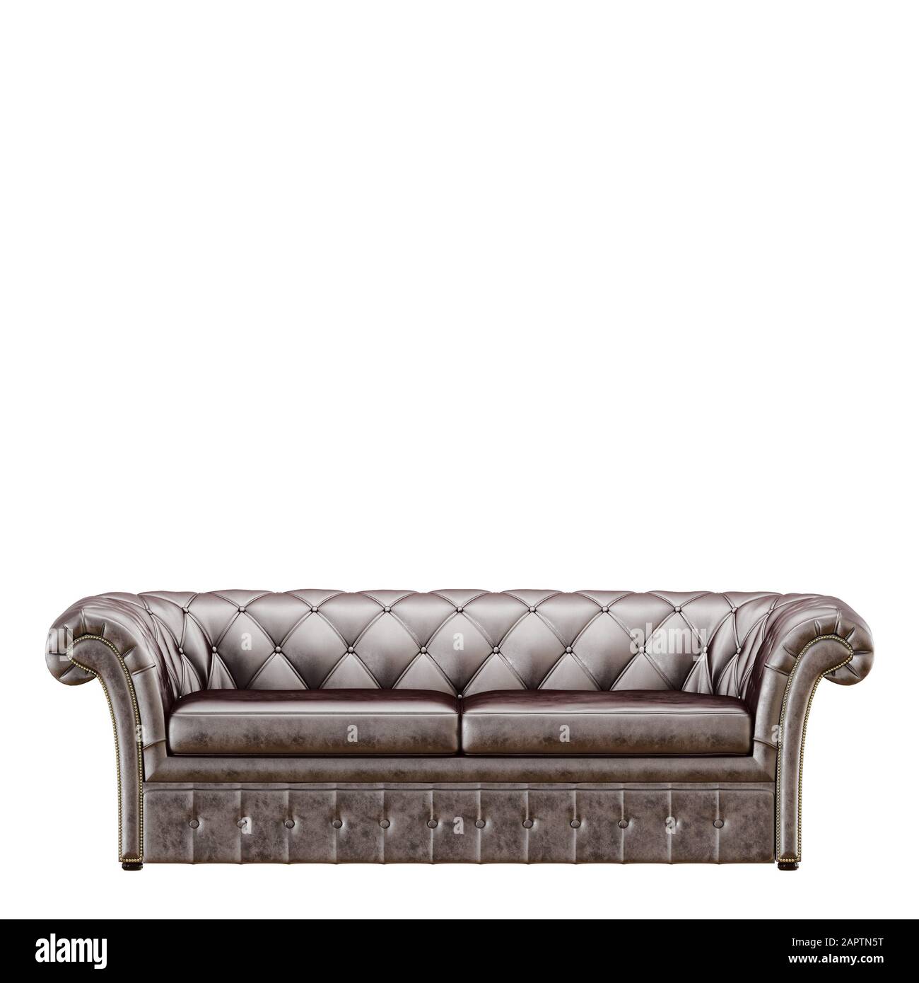 Brown capitone sofa on white background front view 3d rendering Stock Photo  - Alamy