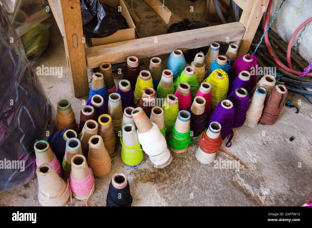 Colourful yarn in a weaving mill near Otavalo, Ecuador Stock Photo Alamy
