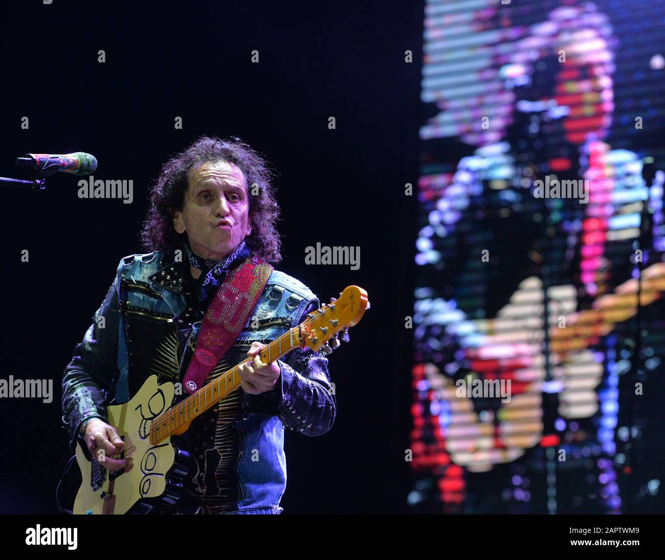 The rock band El TRI de Mexico, during his concert at the Alfonso Ortiz Tirado Festival, FAOT in Alamos, Sonora on January 23, 2020. Alex Lora. (Photo: NortePhoto.com)..  La bada de rock El TRI de Mexico, durante su concierto en el Festival Alfonso Ortiz Tirado, FAOT en Alamos, Sonora el 23 enero 2020. Alex Lora  (Photo: NortePhoto.com) Stock Photo
