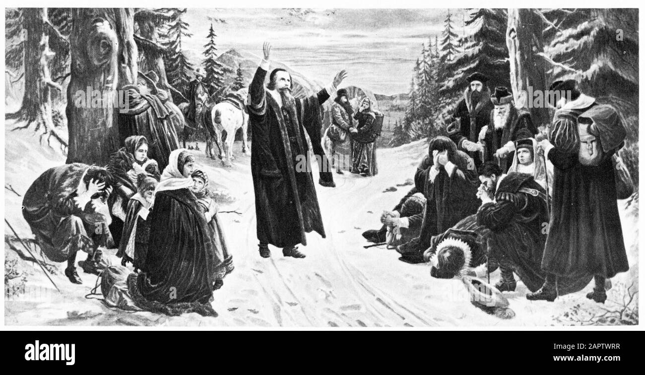 Halftone of John Amos Comenius (1592 – 1670) Czech philosopher, pedagogue and theologian from the Margraviate of Moravia, considered the father of modern education, as he leaves Bohemia to promote reforms in Education throughout Europe. Stock Photo