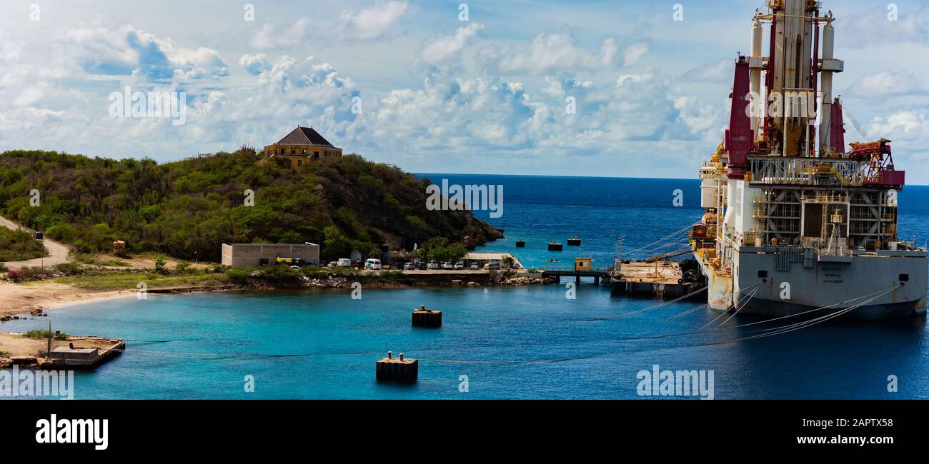 Caracas Bay, Curacao - 10/23/19. Tugboat Bay in Curacao. Panoramic view of the bay. Stock Photo