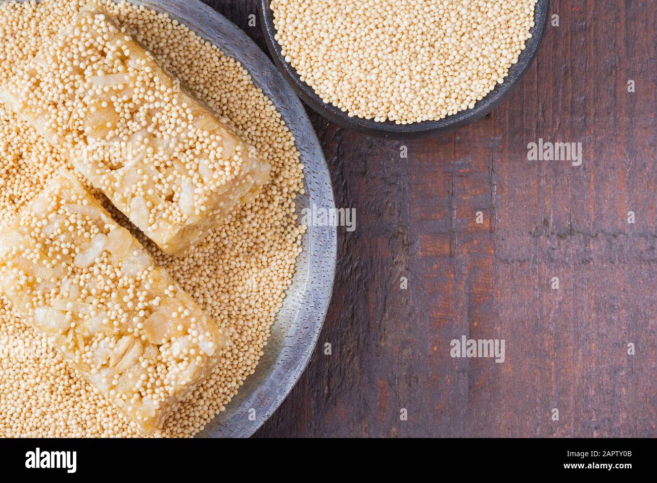 grains and amaranth energetic bar on the table Amaranthus Stock Photo