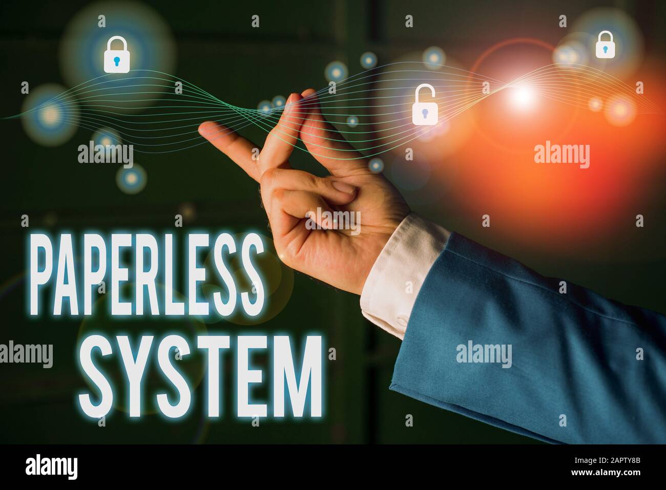 Text sign showing Paperless System. Business photo text storage or ...
