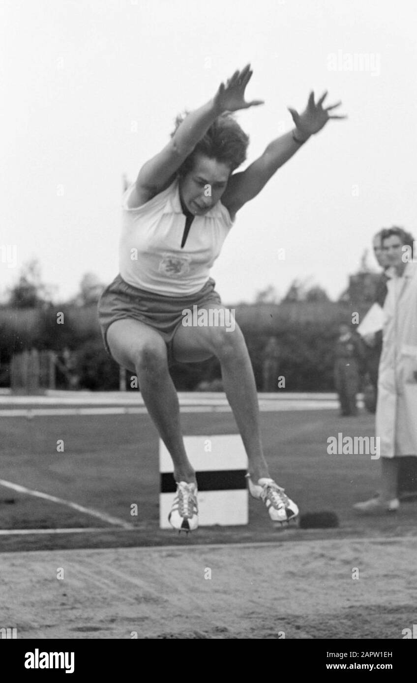Athletics Netherlands against East Germany. Long jump Joke Bijleveld; Stock Photo