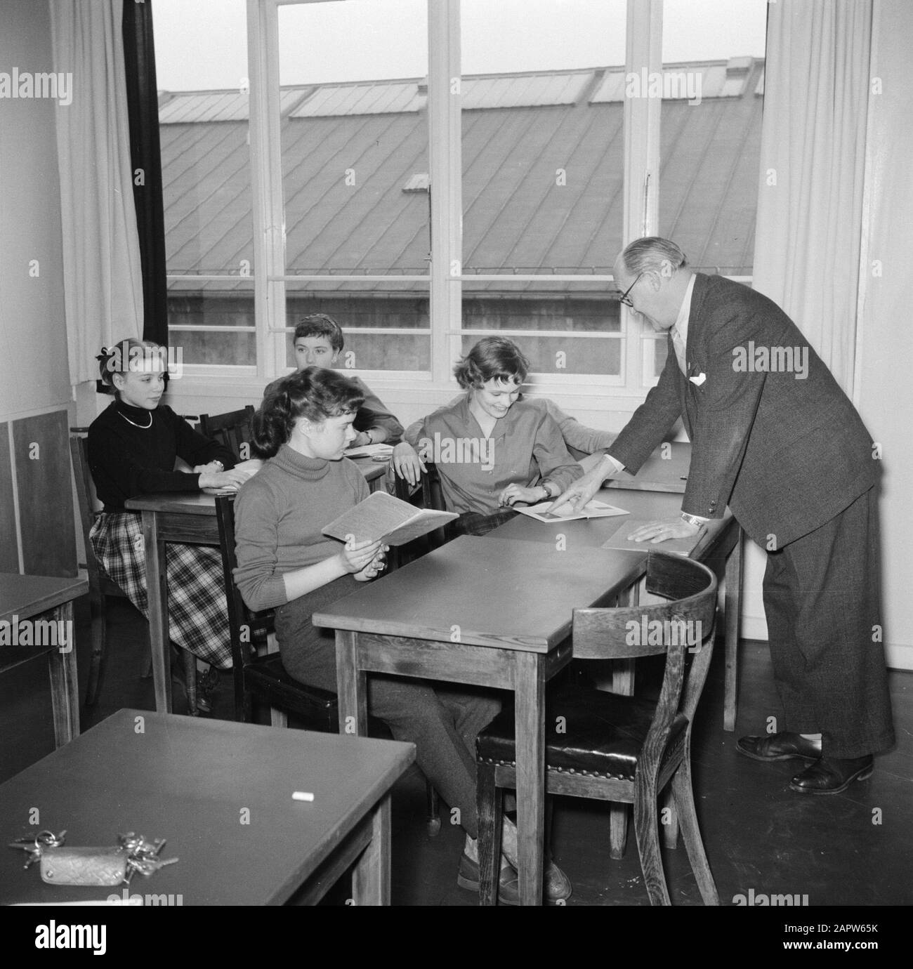 Training of the Royal Danish Ballet  Children receive education at the Royal Danish Ballet School Date: March 1954 Location: Denmark, Copenhagen Keywords: ballet, dancers, children, teachers, lessons, school classes Stock Photo
