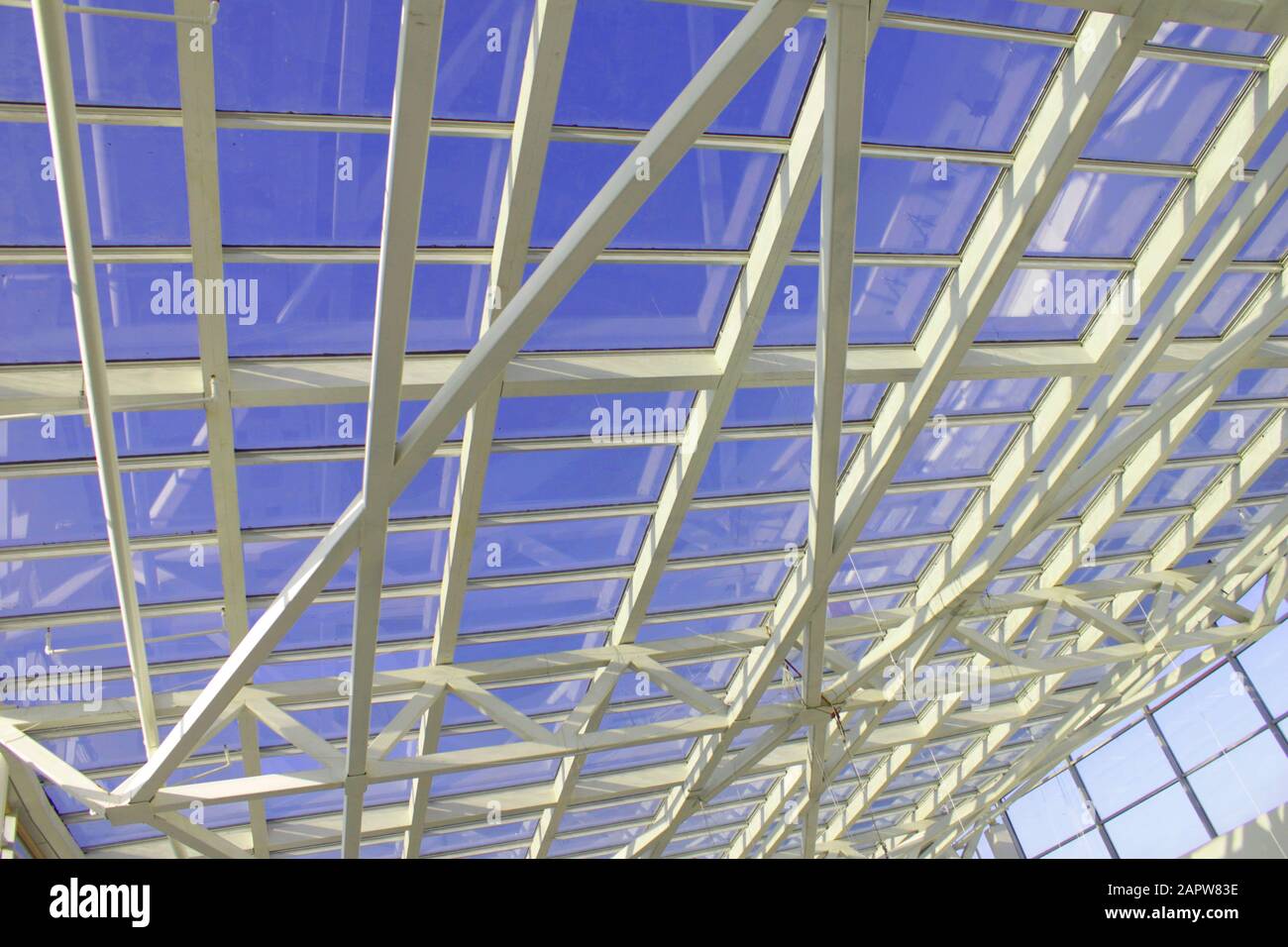Architecture White Beams Ceilings Glass Roof Blue Sky Stock