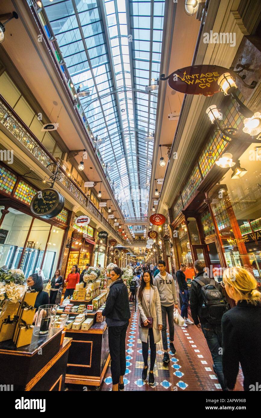The Strand Arcade, a heritage-listed Victorian-style retail arcade located at 195-197 Pitt Street in the heart of the Sydney central business district Stock Photo
