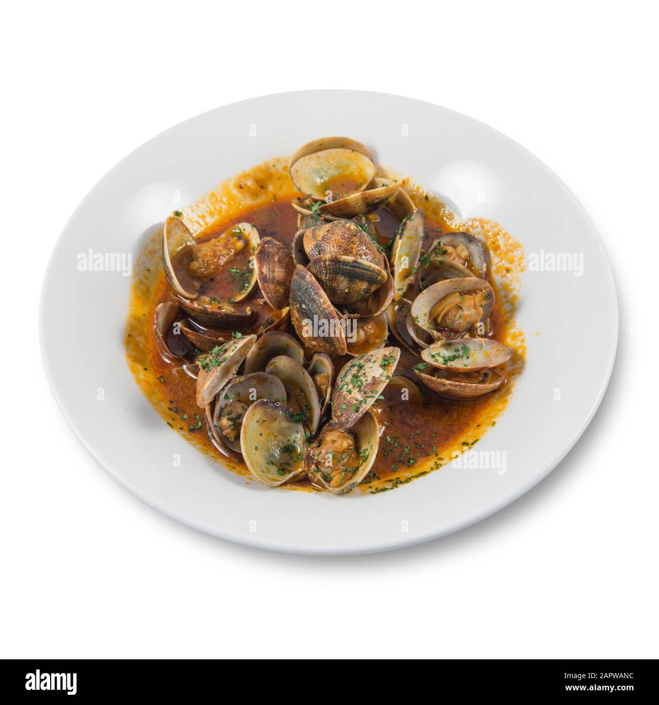 Dish of Clams in red sauce Stock Photo Alamy