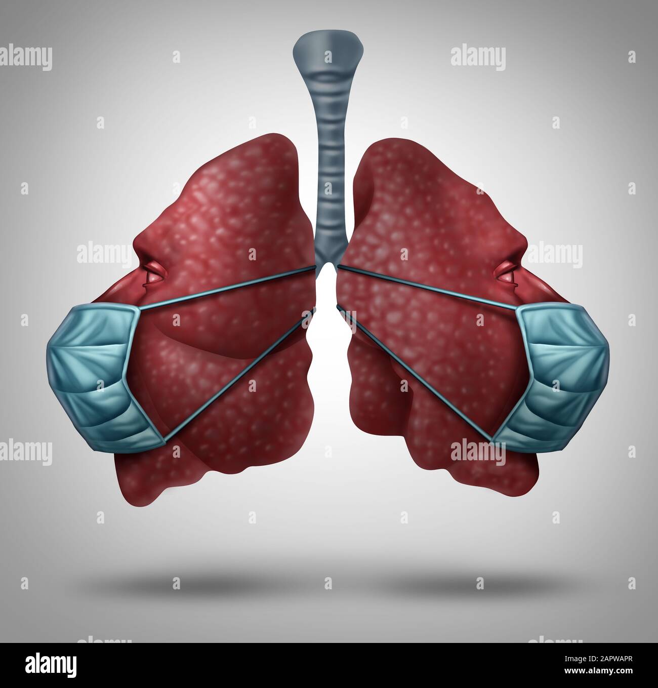 Respiratory illness deadly lung virus and public health breathing contaminated air coronavirus disease or contagious flu outbreak. Stock Photo