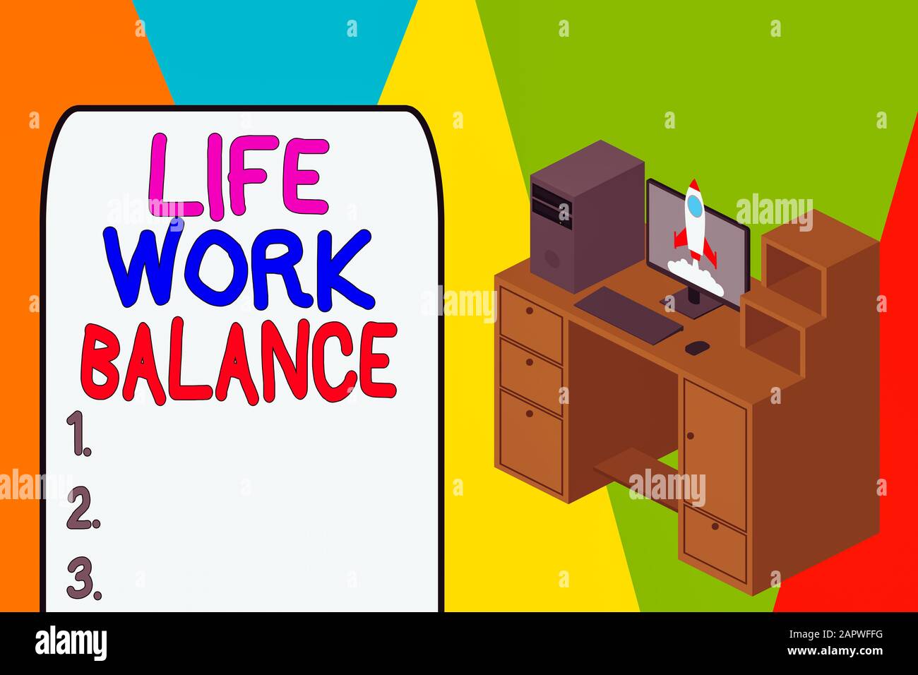 Word writing text Life Work Balance. Business photo showcasing stability demonstrating needs between his job and demonstratingal time Working desktop Stock Photo