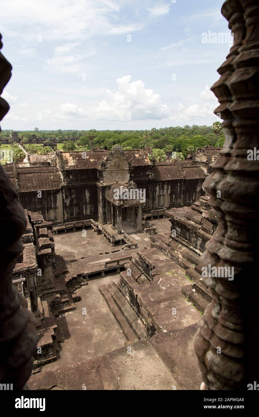High angle view of the Angkor Wat building complex, Siem Reap 57 Stock Photo