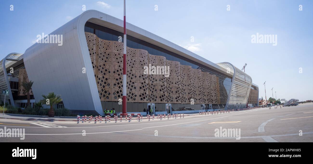 MARRAKECH, MOZAMBIQUE - Jun 03, 2018: Exterior view of the new departure building at the Marrakech airport Stock Photo