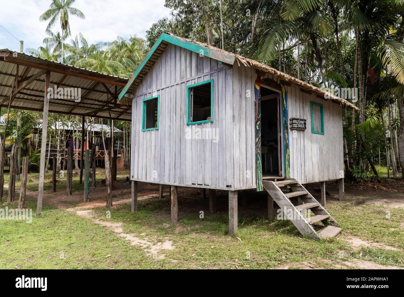Typical local wooden houses on small village in the Amazon Rainforest