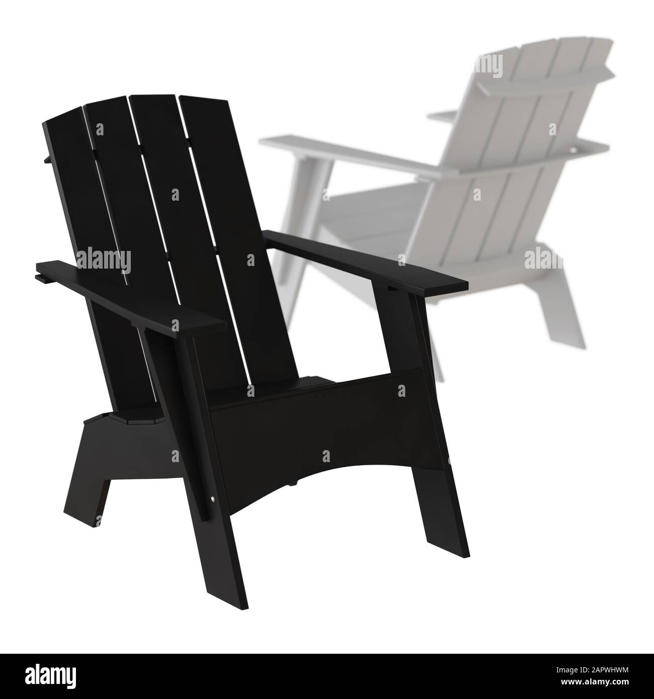 Two white and black garden wooden chairs on a white background 3d