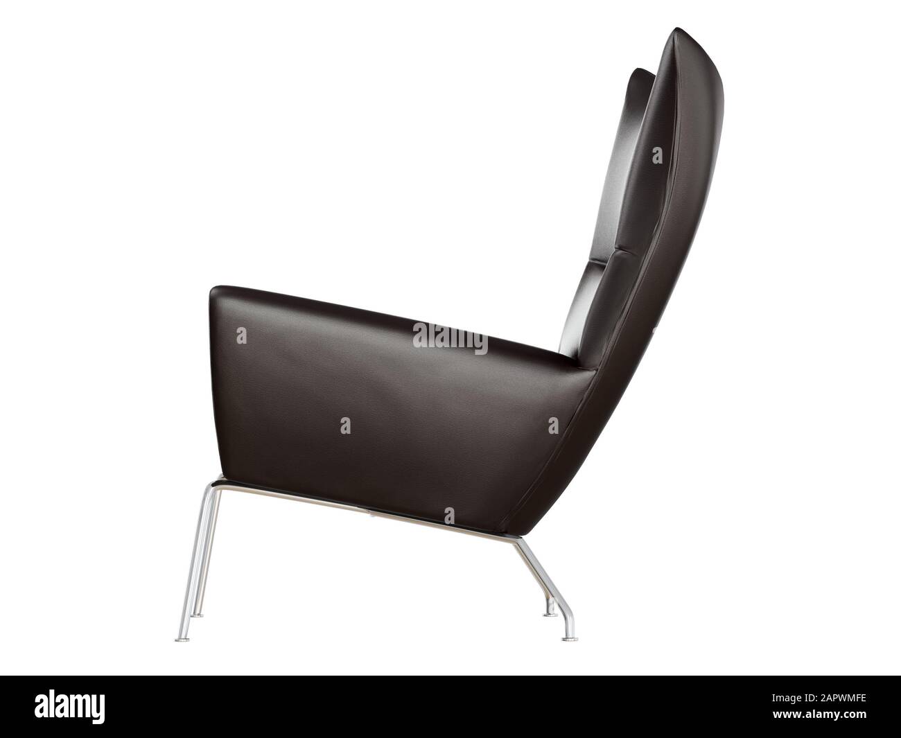 Black leather armchair on white background side view 3d rendering Stock ...