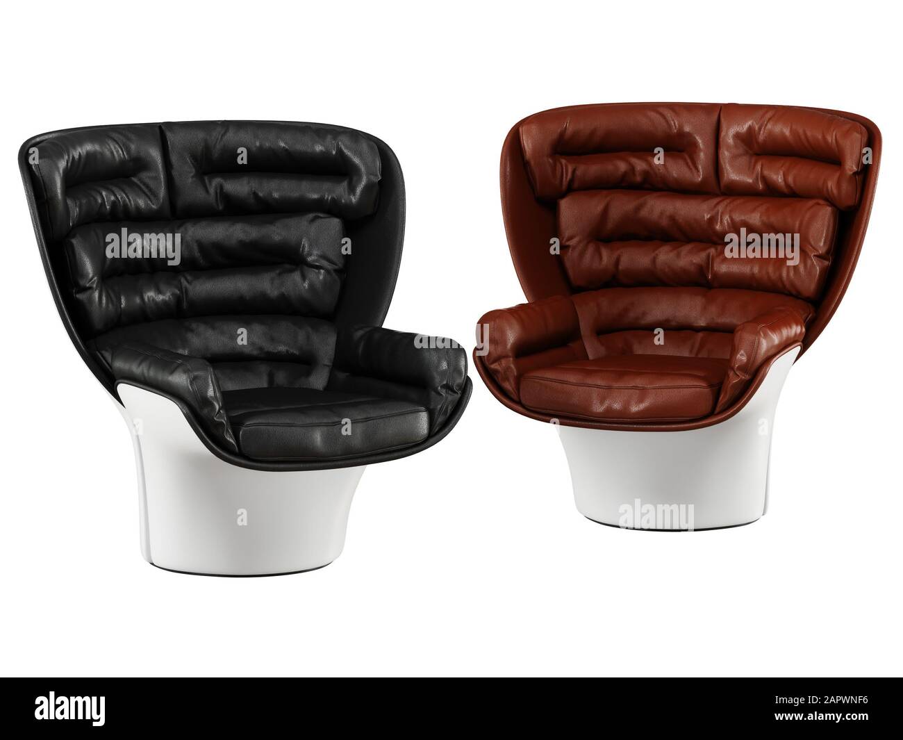 Two leather chairs black and brown leather on a white background 3d ...