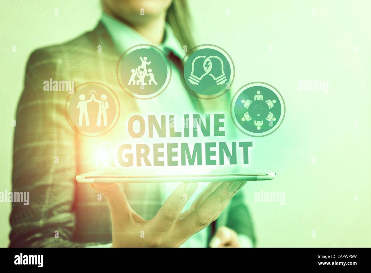 Conceptual hand writing showing Online Agreement. Concept meaning