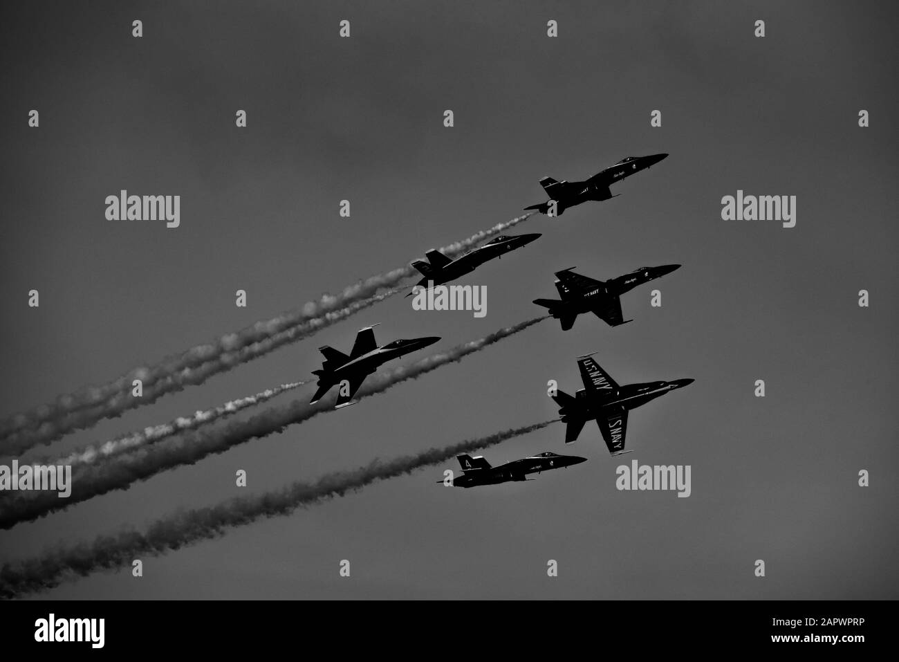 Grayscale low angle shot of Patriots Jet Team during Fleet Week Stock Photo