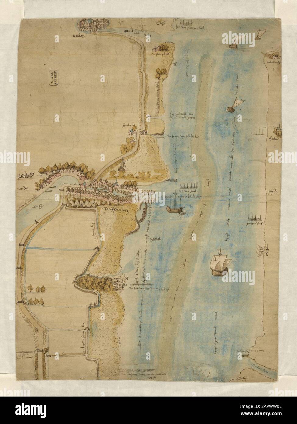 Map of fishing mills in the Meuse around Delfshaven and Schoonderlo