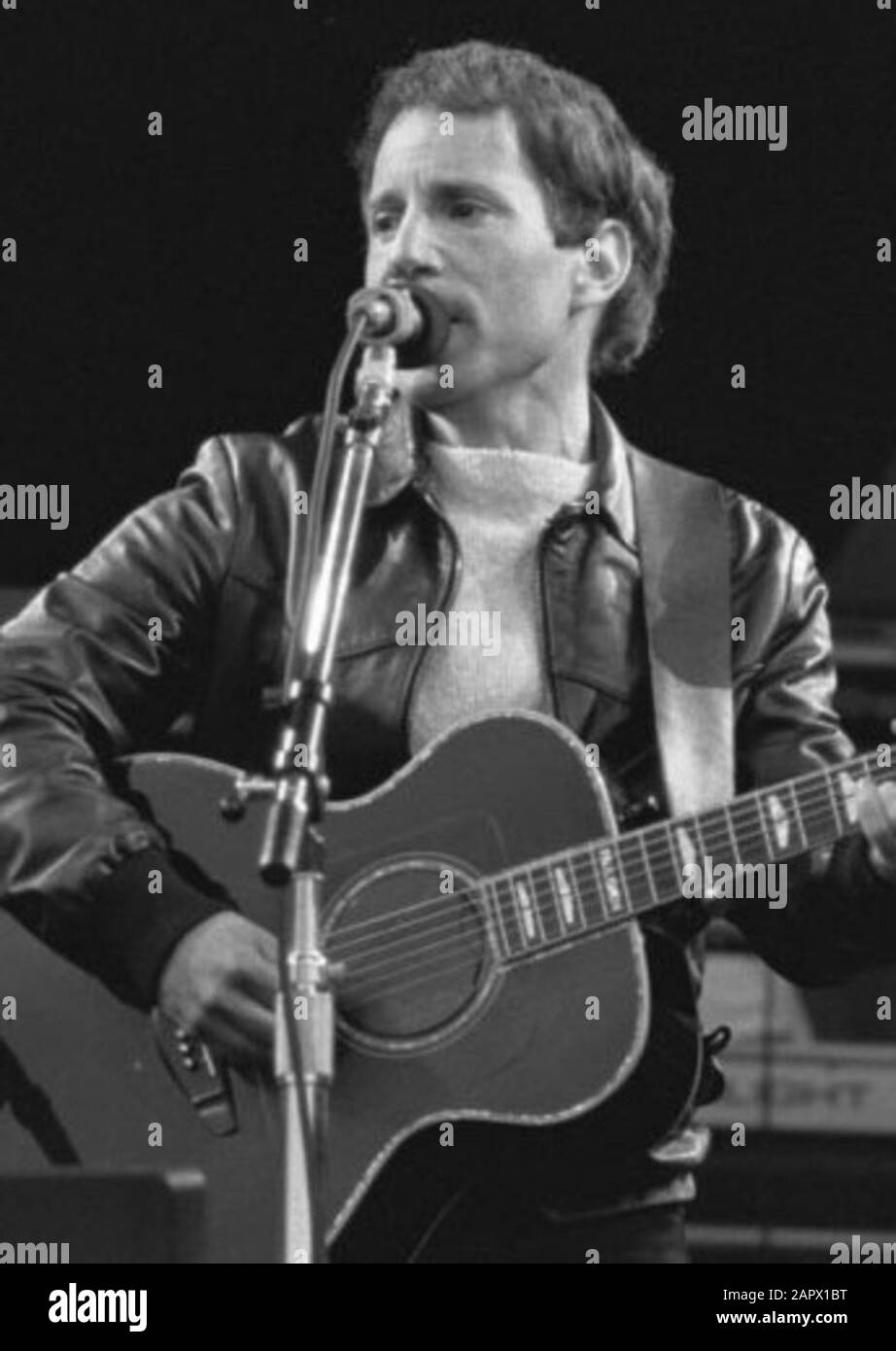 Paul Simon performing at the Feijenoord Stadion, Rotterdam, The Netherlands in 1982.; Stock Photo