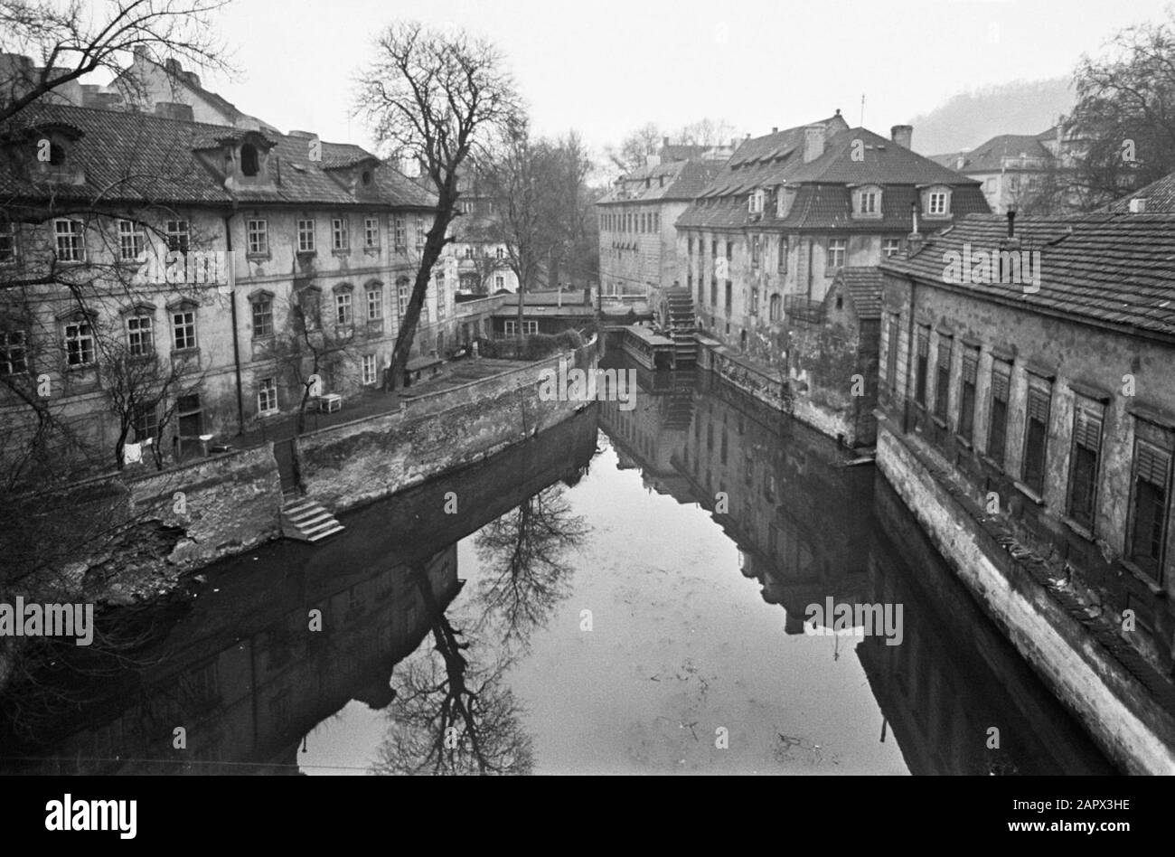 Prague. The island of Kampa with moat and - on the right - a water mill. Deutsch: Prag: the Insel Kampa and the Certovka.; Stock Photo