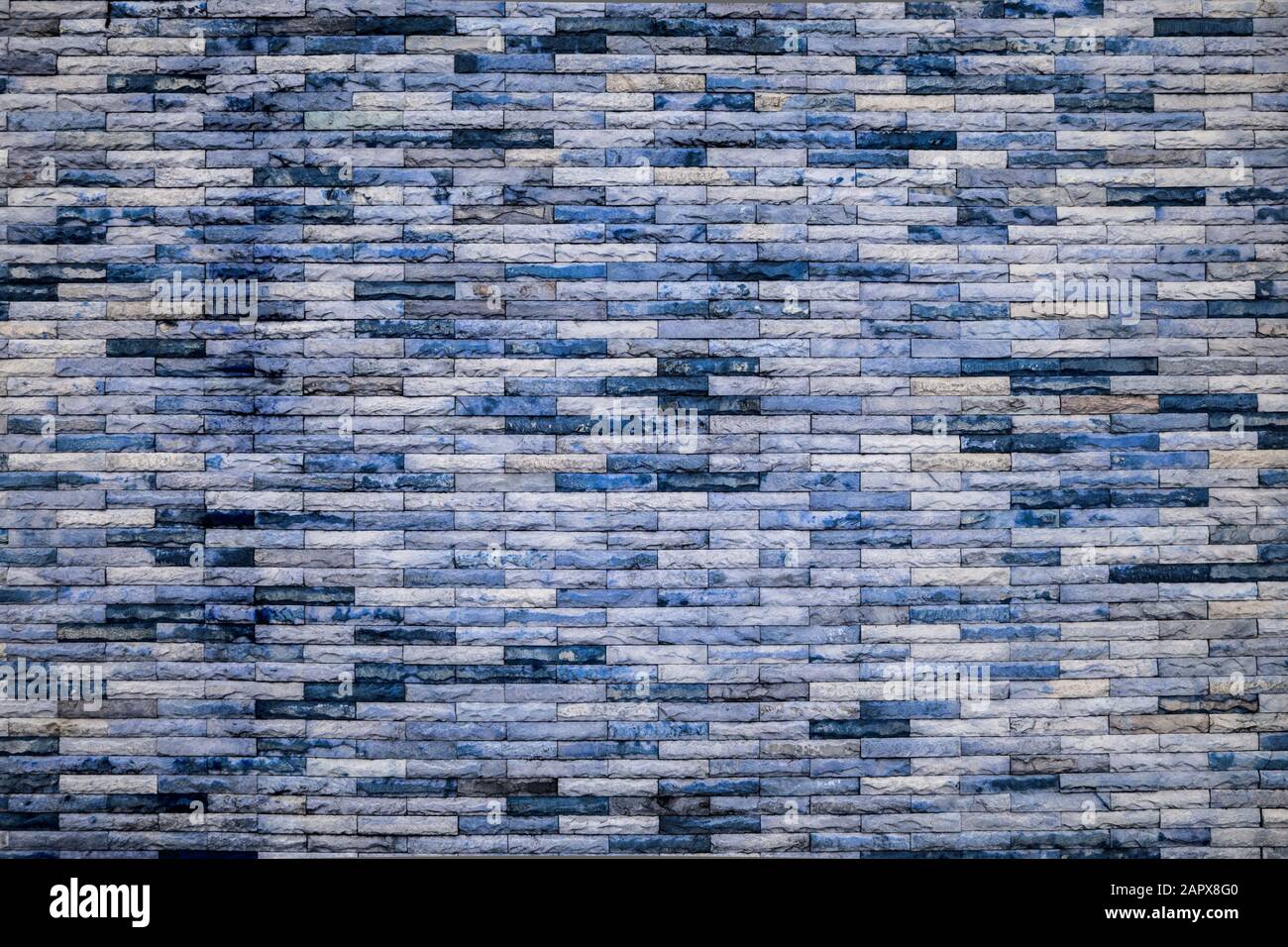 Abstract Ocean Blue Color Brick Wall Patterns as Background or Textures Stock Photo