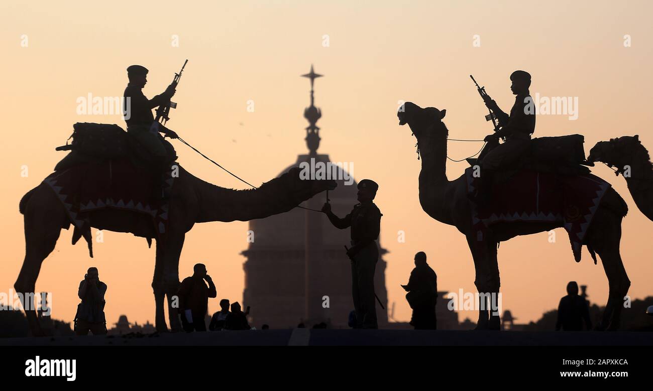 New Delhi, India. 24th Jan, 2020. BSF camel contingent during the