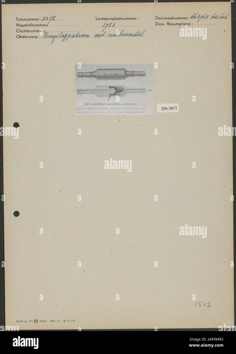 Check pattern with rubber valve Date: October 1951 Keywords: drawings ...