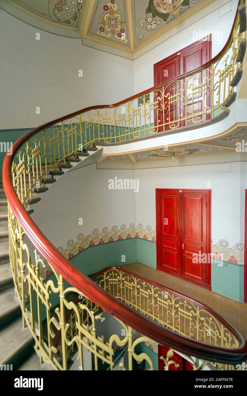 Curved staircase, stairwell, Art Nouveau, Art Nouveau Museum, Riga ...