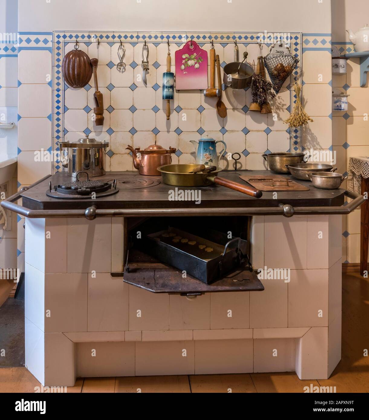 Wood stove in the kitchen, Art Nouveau, Art Nouve Museum, Riga, Latvia