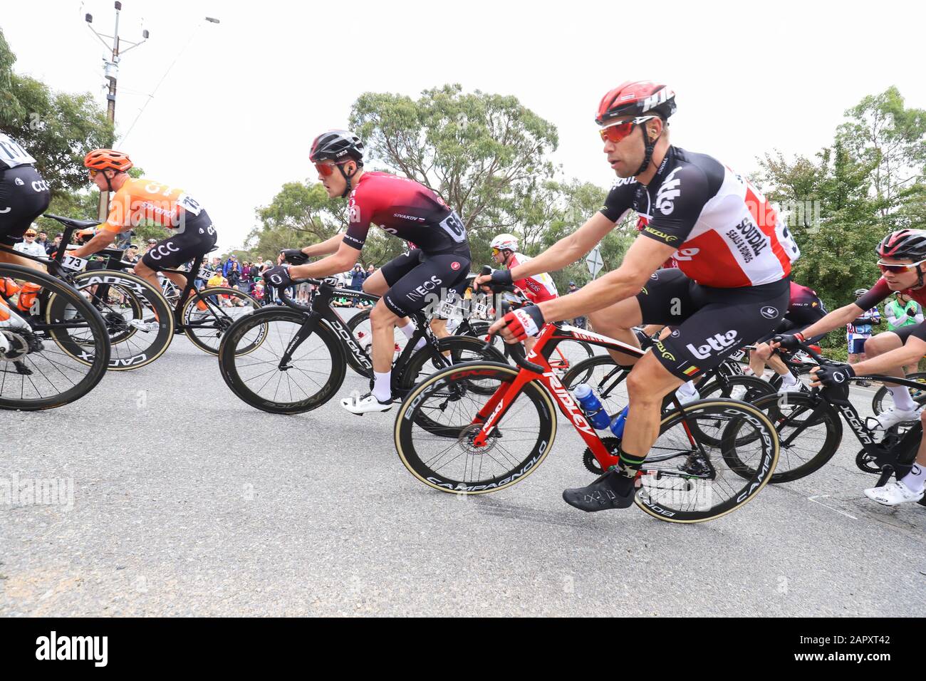 Riders competing on Stage 3 of the 2020 Tour Down Under cycling race